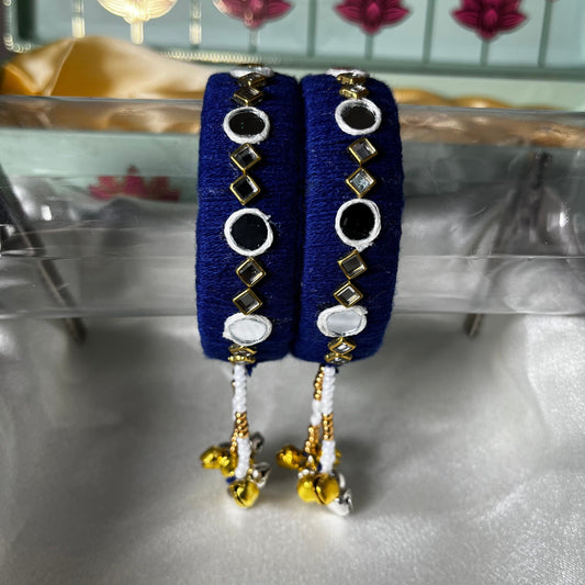 Blue Thread Bangle with Beads & Ghungroo Bells